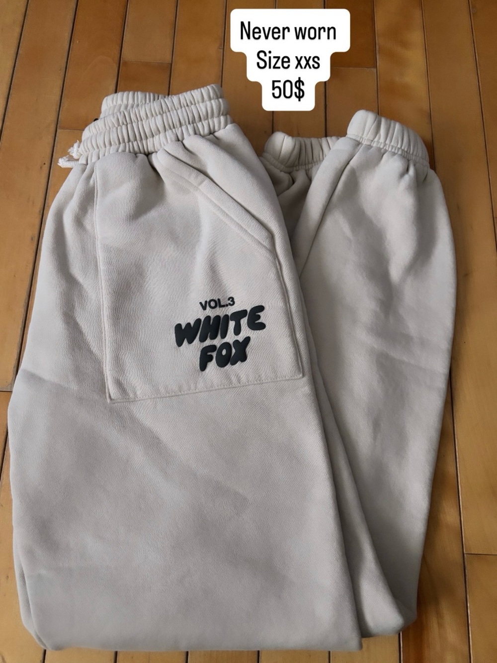 White Fox Boutique Beige/Cream Logo Sweatpants